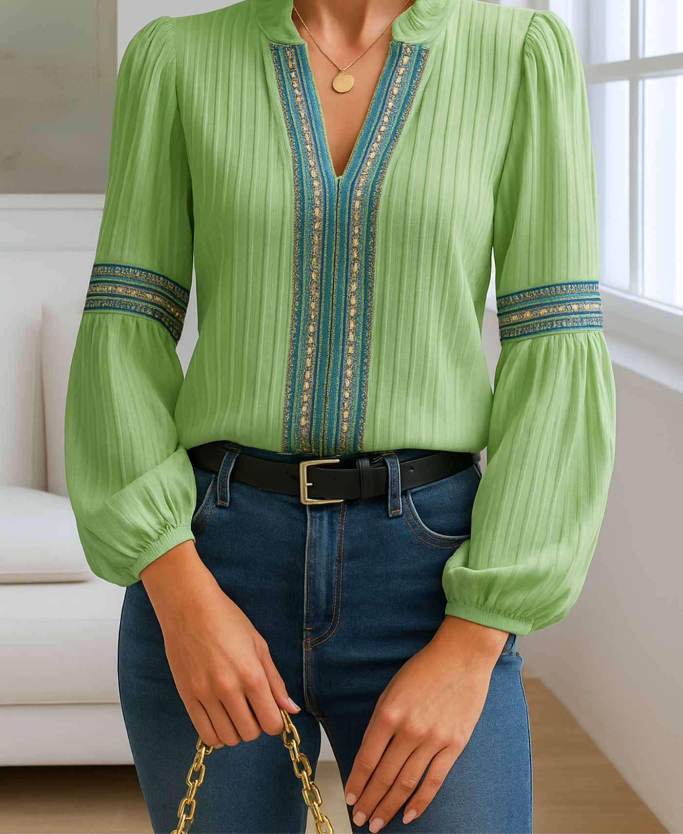 GRETA™ - Vintageblus med V-ringning