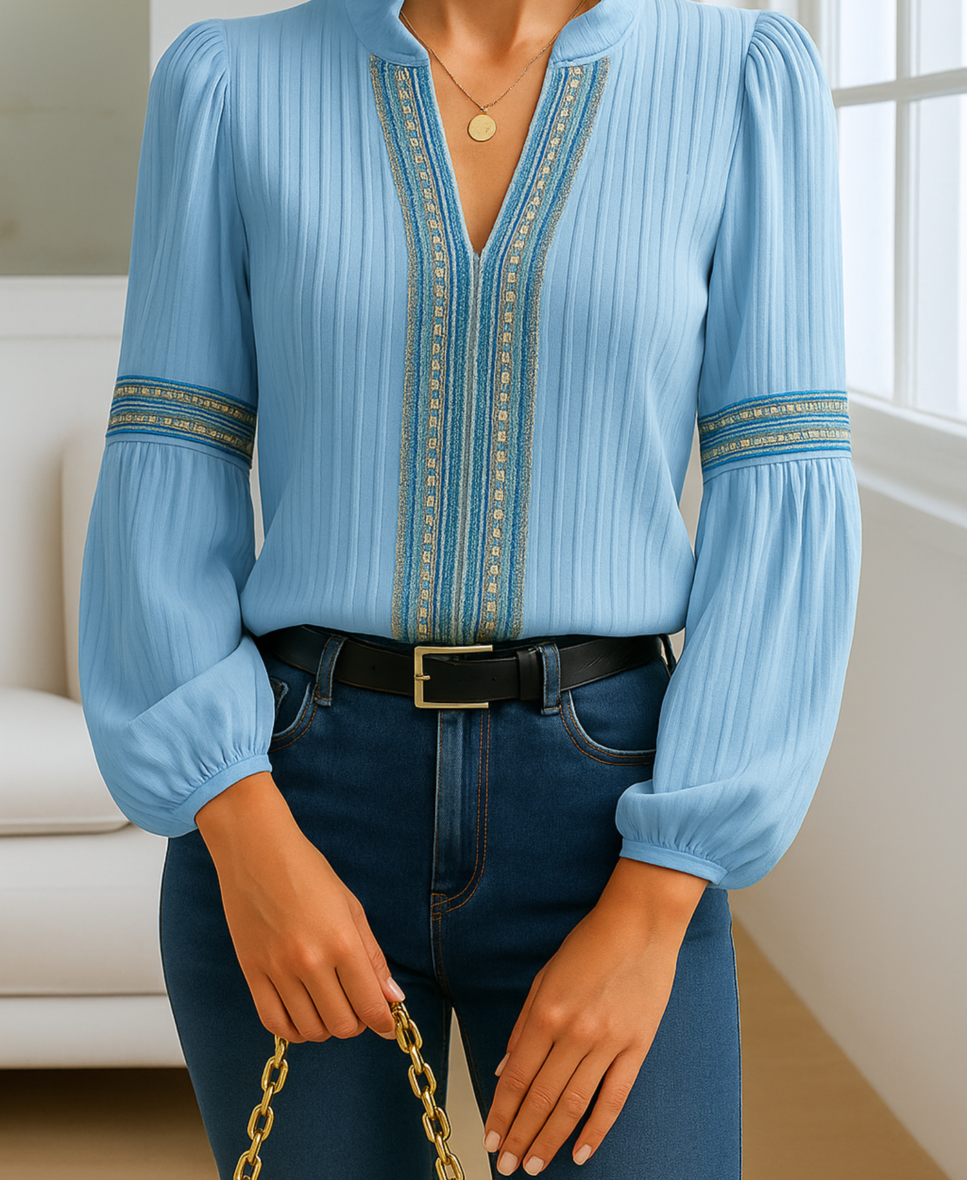 GRETA™ - Vintageblus med V-ringning