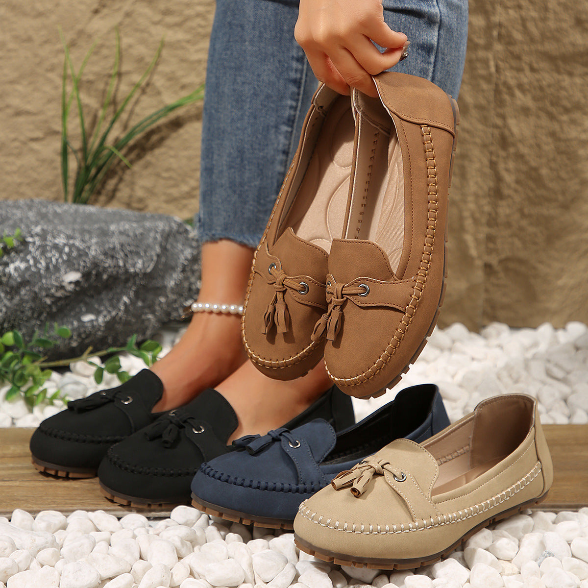 LYNN™ -  Mjuka loafers i vintagestil med rosett för dam